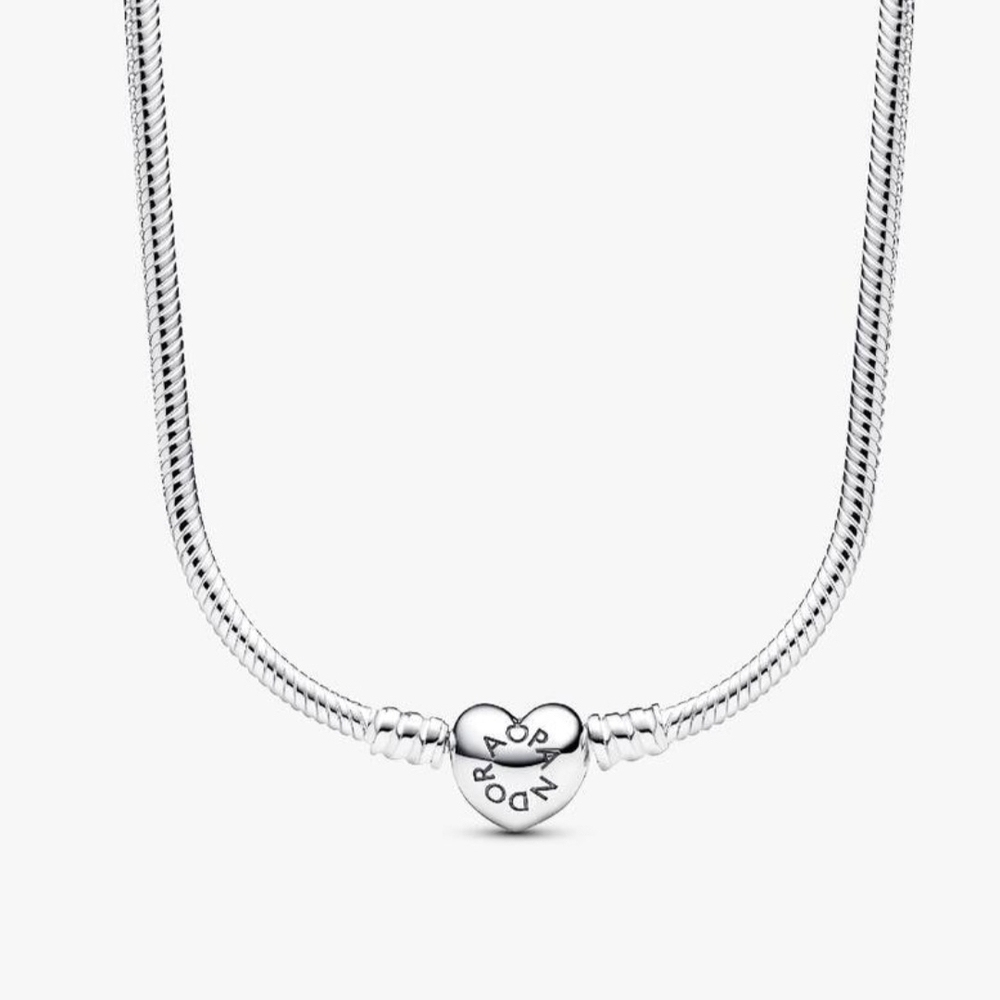 Pandora Moments Heart Clasp Snake Chain Necklace-Sterling silver